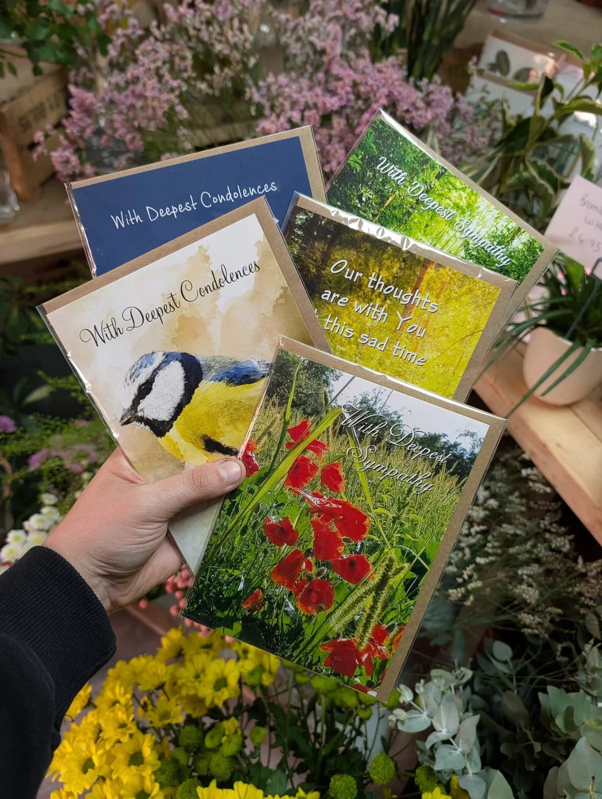Five sympathy and condolence greeting card designs